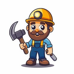 A cartoon man in a yellow helmet and blue overalls holding a hammer