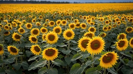 Fields of sunflowers in full bloom, vibrant and cheerful, epitomize summer and natural beauty