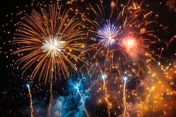 Vibrant Fireworks Display Illuminating Night Sky