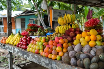 Exotic Fruits Displayed on a Rustic Table