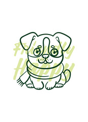 dog vector with text friendly and happy in transparent background
