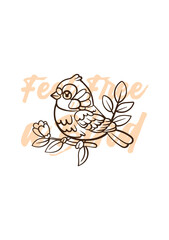 little bird vector with text feel free as a bird in transparent background