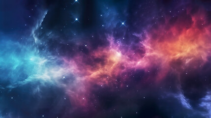 Fototapeta premium Colorful Cosmic Space Galaxy Cloud Nebula in Night Sky. Vibrant Blue and Purple Galaxy with Stars and Swirls of Color, Universe Science Astronomy Background, Supernova Background Wallpaper