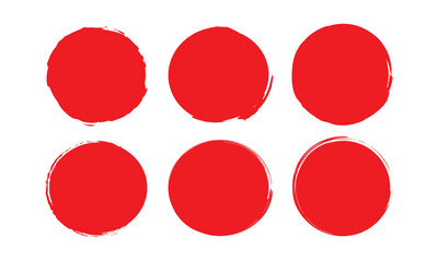 Japan sun illustration brushred stroke circle. Rough sketch texture red circle. Stamping japanese flag grunge crayon. Modern art pen, marker strokes.