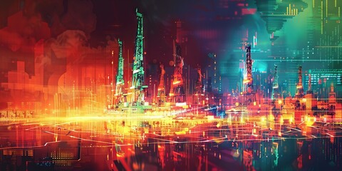 Dynamic Cyberpunk Cityscape with Futuristic Neon Lights and Skyscrapers