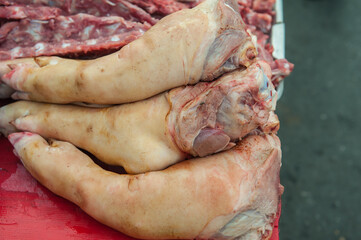 Fresh pork bones at the market