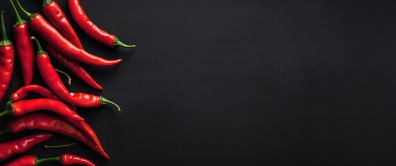 Red chili peppers on a sleek black background, perfect for culinary and spicy food concepts