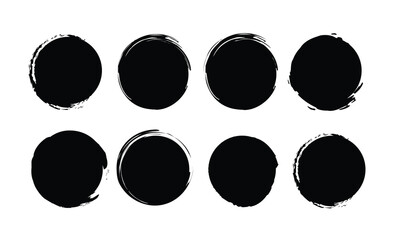 Vector black grunge circle brush. Brush strokes frames. Grunge round shape.
