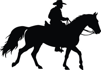 cowboy and horse running silhouettes , cowboy riding a running horse, Western riding discipline Reining vector collection
