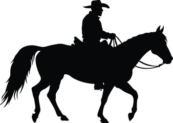 cowboy and horse running silhouettes , cowboy riding a running horse, Western riding discipline Reining vector collection

