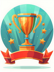 3D Flat Icon Excellence Ribbon Medal Trophy Whimsical Background Honor Rewards Symbol Isolated White Background