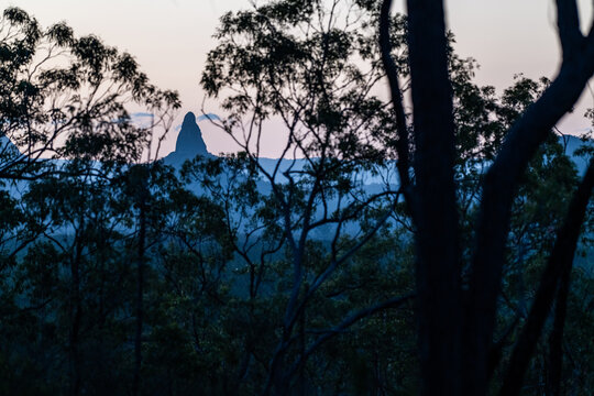 Glasshouse Mountains Landscape at Sunset
