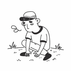 Man sitting on the lawn vector illustration