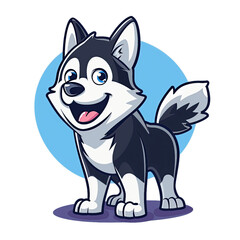 Fototapeta premium Cute cartoon husky dog with a big smile, standing on a transparent background.