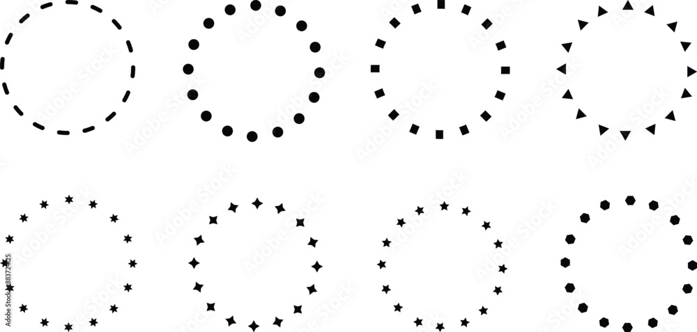 Poster Abstract star triangle dot circle symbol set. Different dot circle vector illustration.