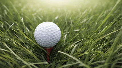 Fototapeta premium Closeup of a Detailed illustration of a Golf Ball in a Grassy Field, with copy space and details