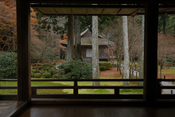 Window in old Japanese style garden ～ autumn in Japanese style garden / 和室から眺める紅葉～秋の日本庭園