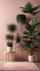 Fototapeta premium modern rug with the pink background plants