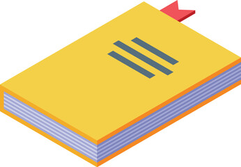 Yellow book with bookmark isometric illustration representing reading, knowledge, and education