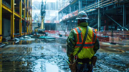 Engineer in Protective Gear Inspecting Building Site