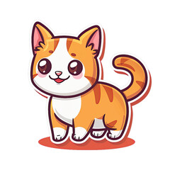 Cute cartoon cat with big eyes and a happy expression on a transparent background.