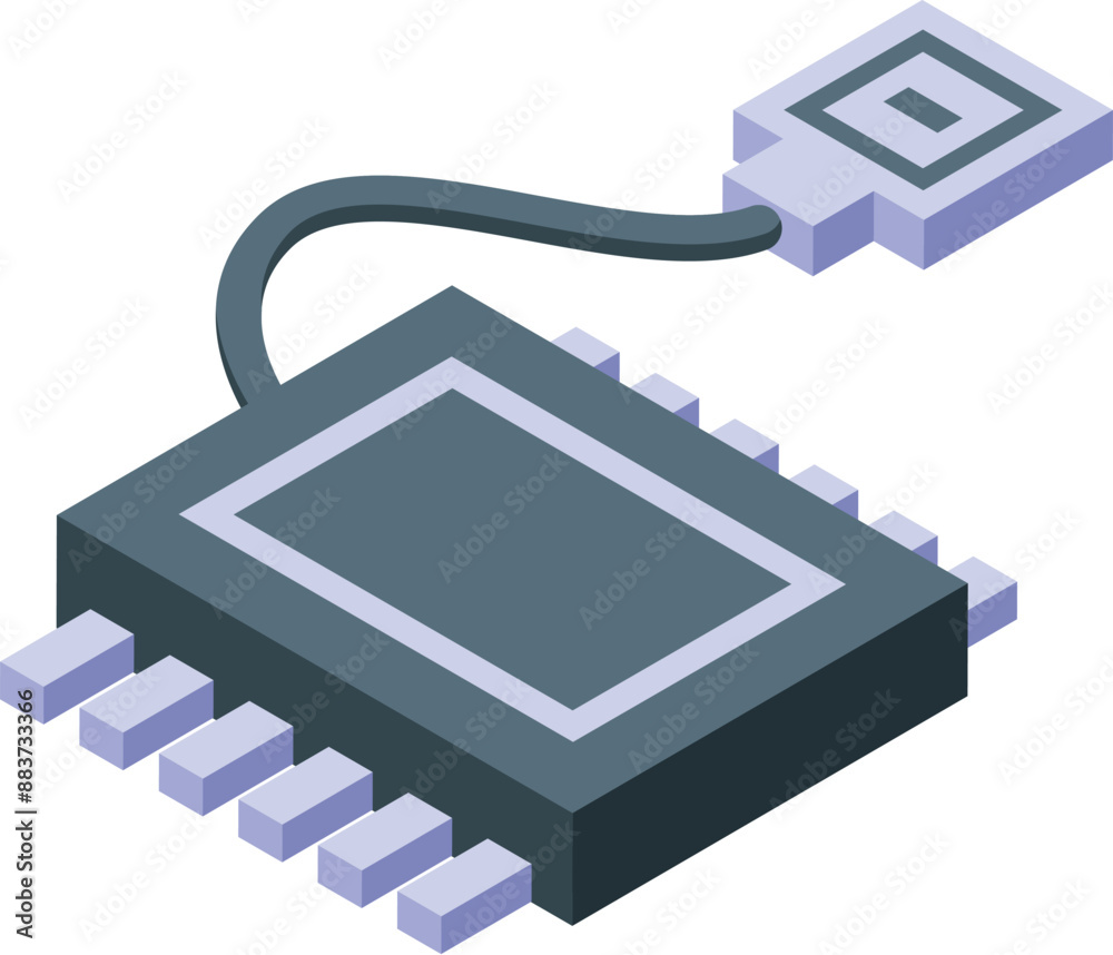 Poster microchip is connecting using cable with contacts, electronic component for computer hardware