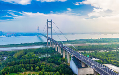 Aerial Scenery of Runyang Bridge in Jiangsu Province, China