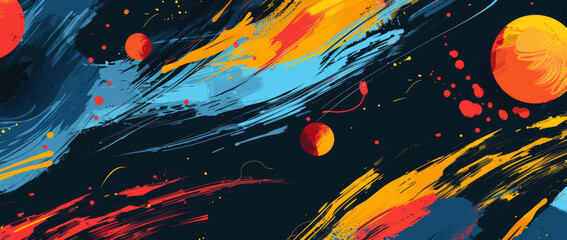 Abstract background with colorful brush strokes and elements of game design, in the style of vector illustration