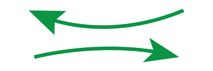 green arrow icon. Blue long curved arrow on white background. Long arrow. Curved arrow.