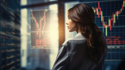 Business woman is analyzing business data using computer technology.generative ai