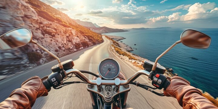 Motorcycle Ride Along a Coastal Road - Powered by Adobe
