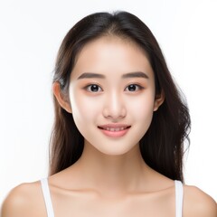 Portrait of  cute japan women spa healthy skin, isolated on white background .generative ai