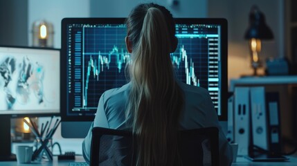 Business woman is analyzing business data using computer technology.generative ai