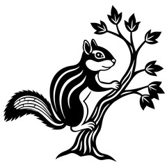 Chipmunk in tree wood silhouette vector illustration white background