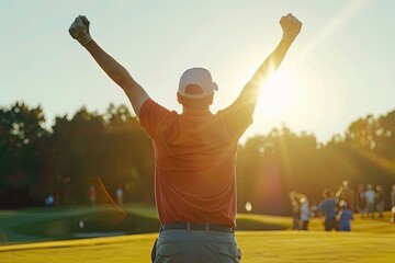 Golfer Celebrating Hole-in-One with Raised Arms