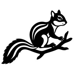 Chipmunk in tree wood silhouette vector illustration white background