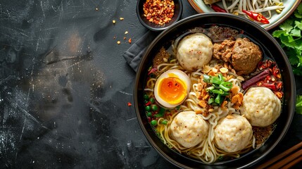 indonesian food bakso with copy space