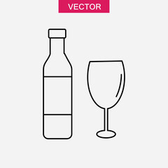 Wine icon vector,simple flat bottle glass linear illustration for web and app on white background..eps