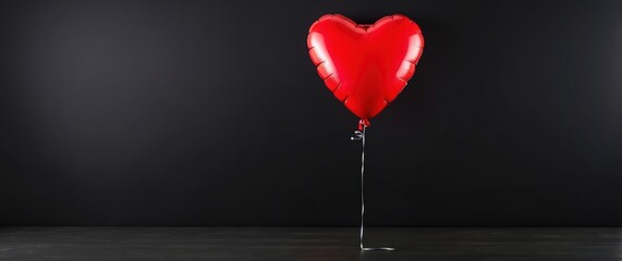 Red heart shaped balloon on a black background, perfect for romantic events and celebrations