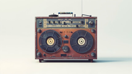 Fototapeta premium Classic 3D Flat Icon Reel to Reel Tape Recorder with Obsolete Certificate and Tapes on Dreamy Background Nostalgic Audio Technology Concept