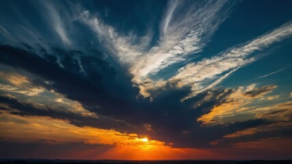 Obraz premium Sky with streaks of clouds lit up by the setting sun, capturing a serene and picturesque evening