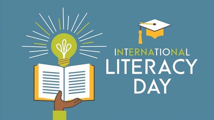 Illustration for International Literacy Day highlighting the importance of reading and education with an open book.