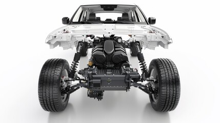 Car with body panels removed showing internal components. Industrial model