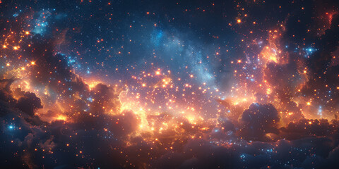 Fototapeta premium 夜空に輝く花火の背景イラスト