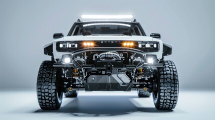 Car with body panels removed showing internal components. Industrial model