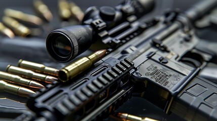 Bullets and a rifle military weapons very detailed and realistic shape