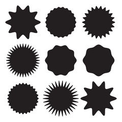 Starburst sticker set. Collection of special offer sale round and oval starburst, sunburst labels and buttons. Vector icon.