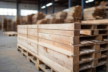 Wooden boards in a warehouse of building materials
