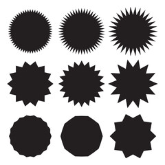 Black starburst sale price seals, stickers and labels for callout and splash, vector star rosettes. Oval and sunburst, stamp and tag badge silhouettes for price promotion labels or sales sticker.