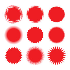 Set of vector starburst, sunburst badges. Vintage labels. Colored stickers. A collection of different types and colors icon.